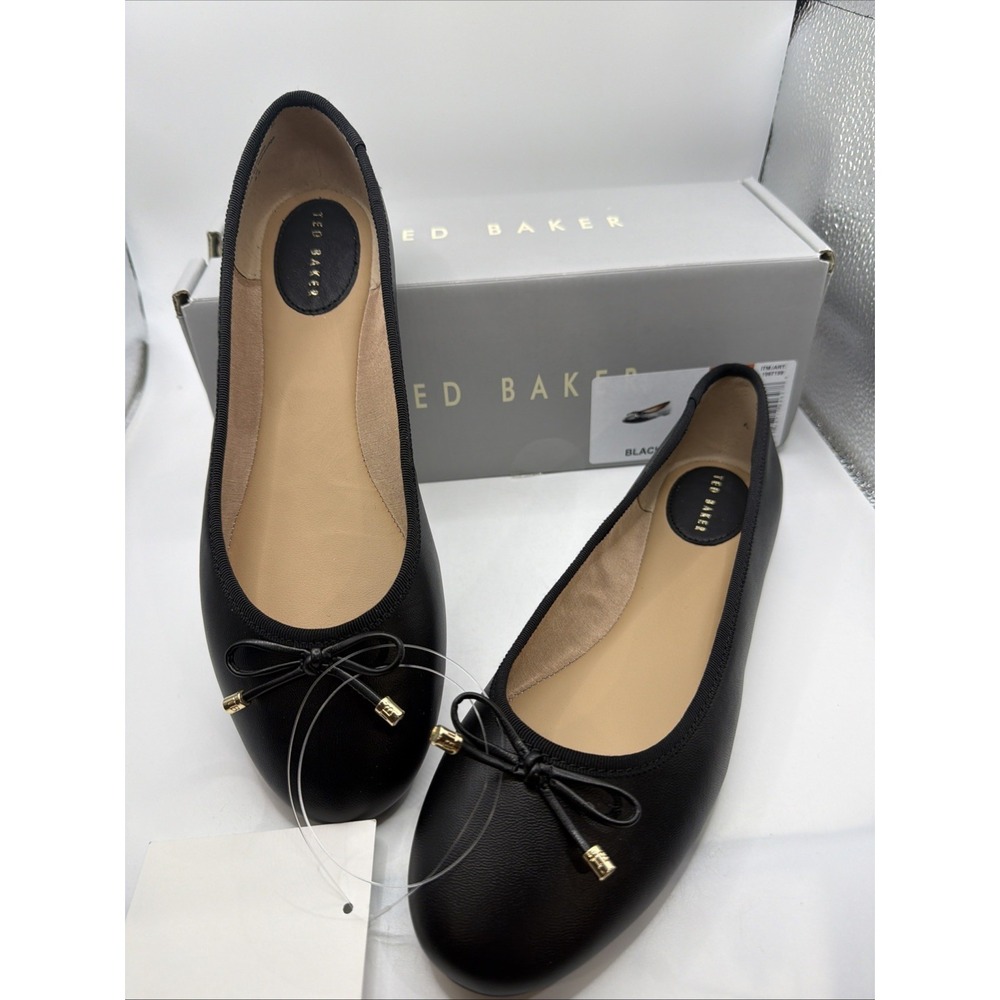 Ted Baker Classic Genuine Leather Black Ballet‎ Shoes Size 8.5 New